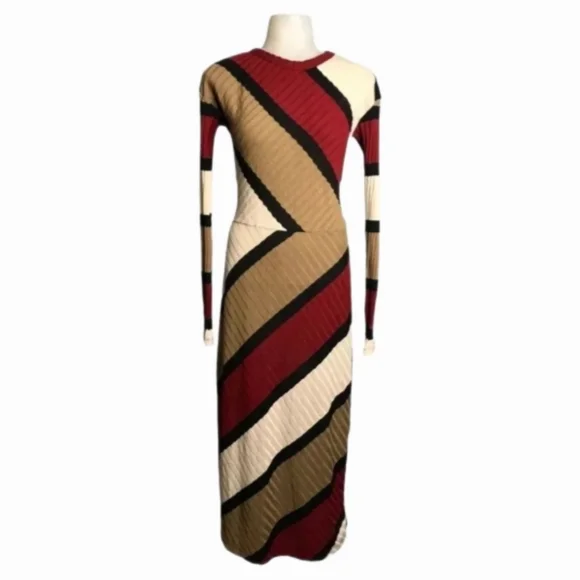 Zara Trafulac Red Tan Maxi Sweater Dress - Picture 3 of 6